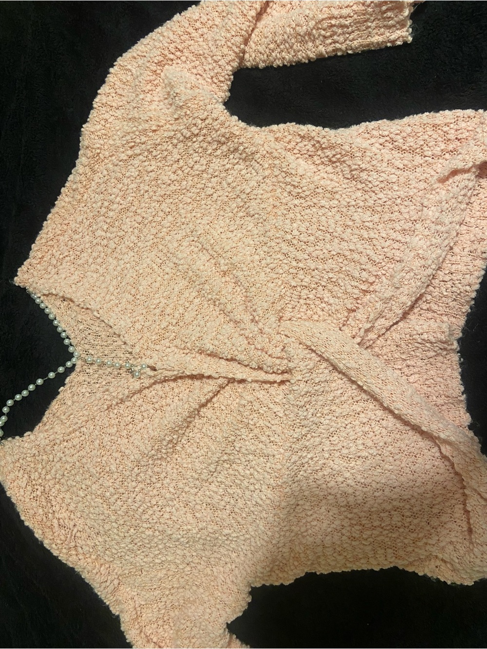 ' Peach Textured Knit Sweater With Beads